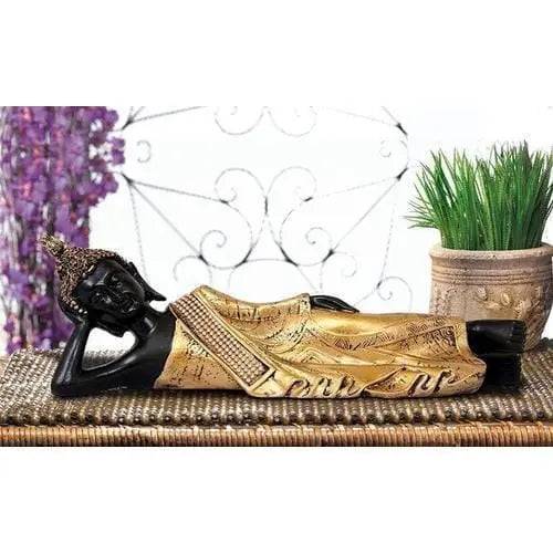 fiber sleeping buddha statue blackgold 774318 fiber sleeping buddha statue blackgold 774318