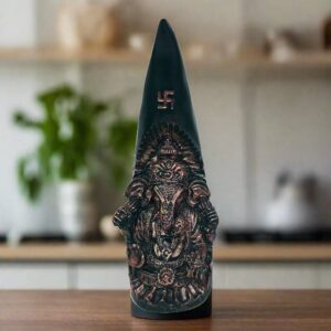 Gold Ganesh on Black Elephant Tusk , 8 inch  Black Color
