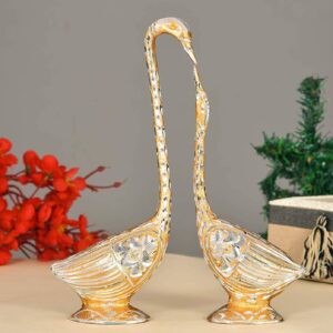 pair of kissing duck showpiece 29 cm aluminium golden 354312